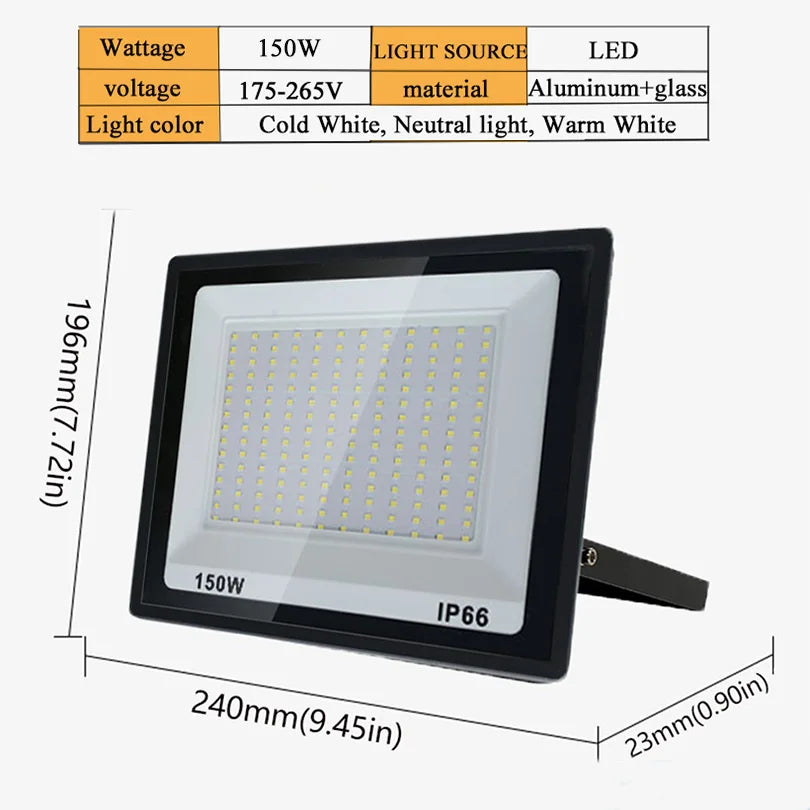 LED Floodlight Spotlight AC220V AC110V Ultra-bright Waterproof Light 10W 20W 30W 50W 100W 150W 200W 300W Garage Factory Lighting