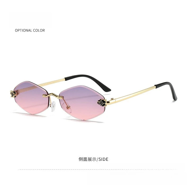 Popular Fashion Women Men Shades Rhombus Sun Glasses Female Male Summer Traveling UV400 Rimless Sunglasses Lentes De Sol Mujer