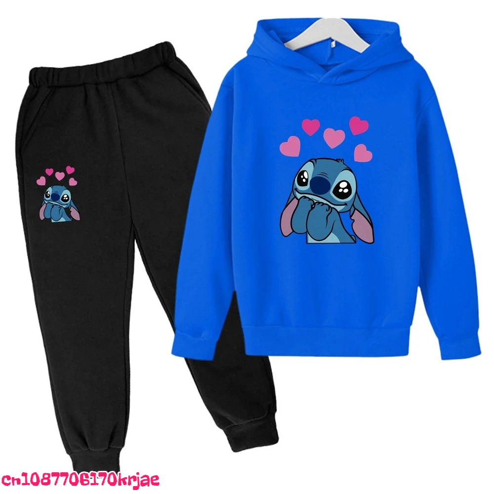 2025 Stitch Children's Hoodie Clothing Leisure Outerwear Black Sweatshirt +pants Set Suitable 3-12 Years Boys Girls Gift Spring