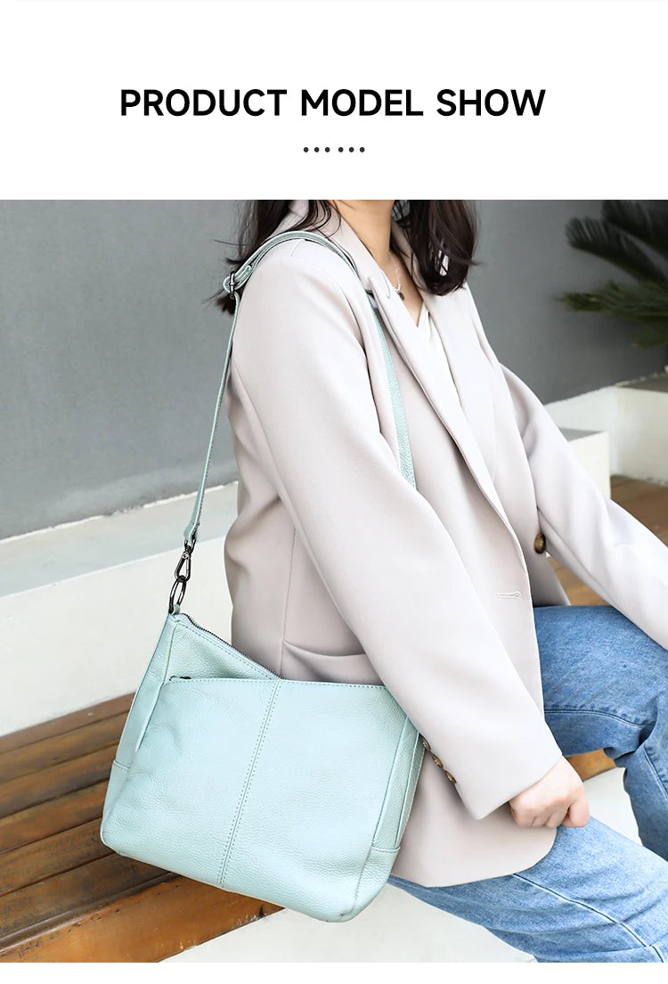 Women Full Grain Cow Leather Hobo Bag With Two Straps Multi Color Large Capacity Shoulder Crossbody Handbag