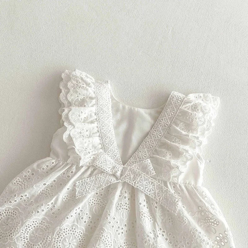 2025 New Summer Korean Style Climbing Suit Flying Sleeve Cotton Lace Splicing Toddler Baby Girls Jumpsuit 0-24M Baby Clothing