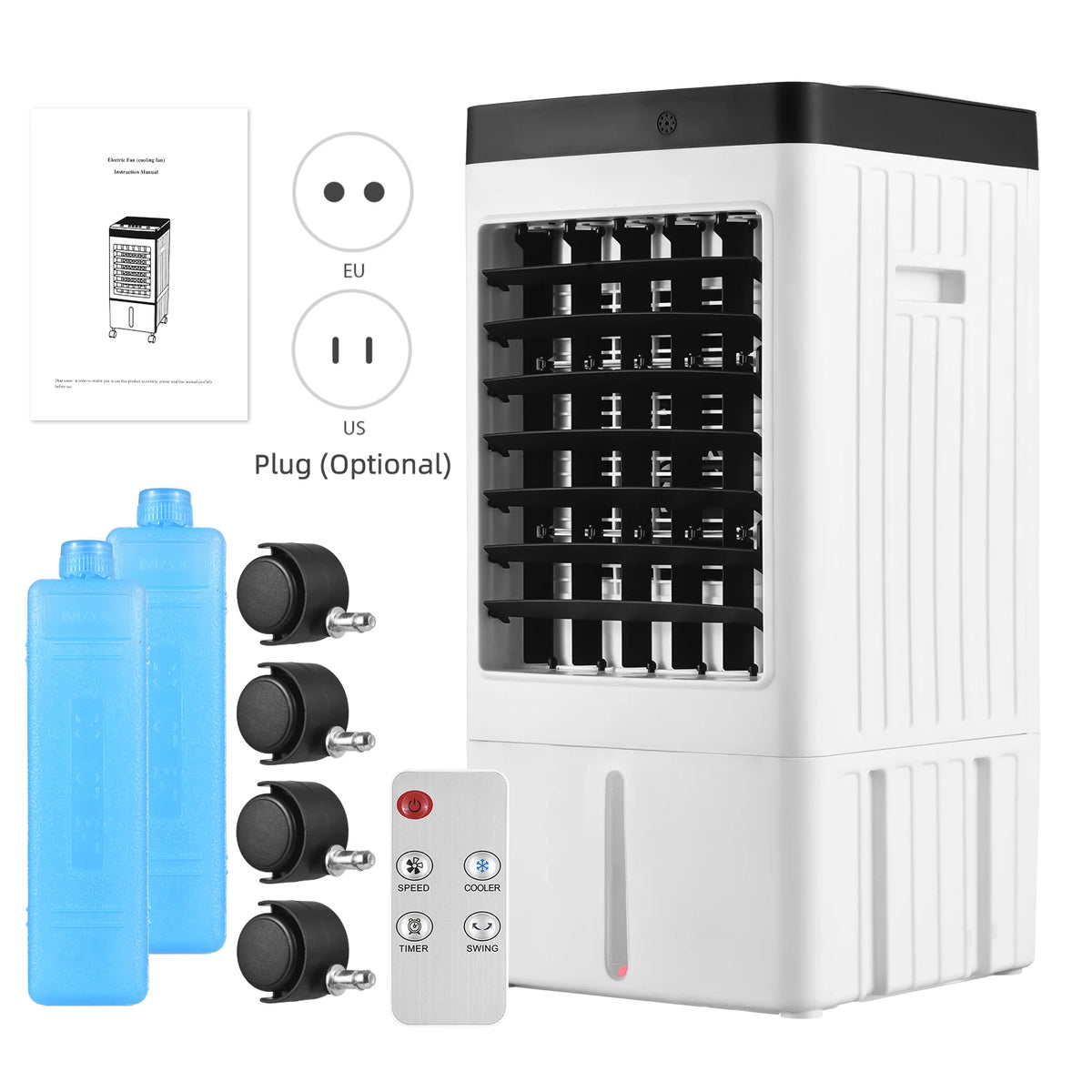 Evaporative Air Cooler 100° Oscillation Swamp Cooler with Remote Control / 2 Ice Boxes / 2.11 Gal Water Tank 1-7H Timer