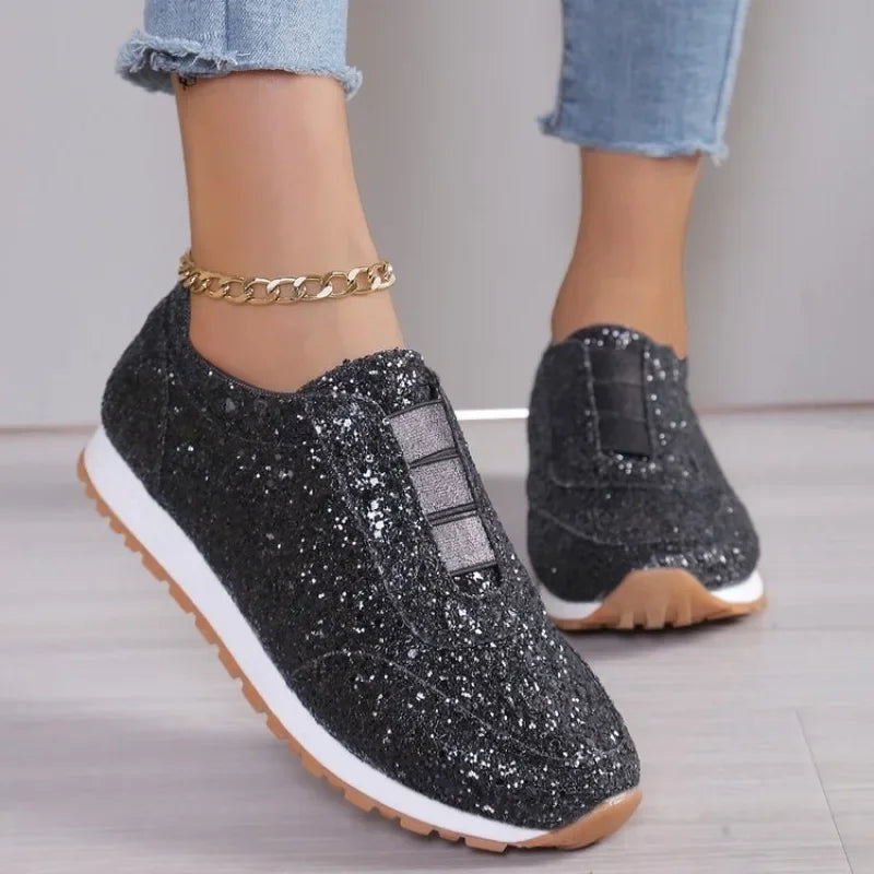 2025 Autumn New Fashion Slip-on Low-heeled Women's Sneakers Gold Silver Trend Sport Shoes Ladies Outdoor Casual Walking Shoes