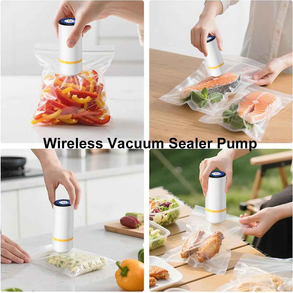Electric Air Pump Handheld Automatic Air Pump Food Fresh-Keeping Rechargeable Vacuum Sealer with BPA-Free Vacuum Packaging Bag