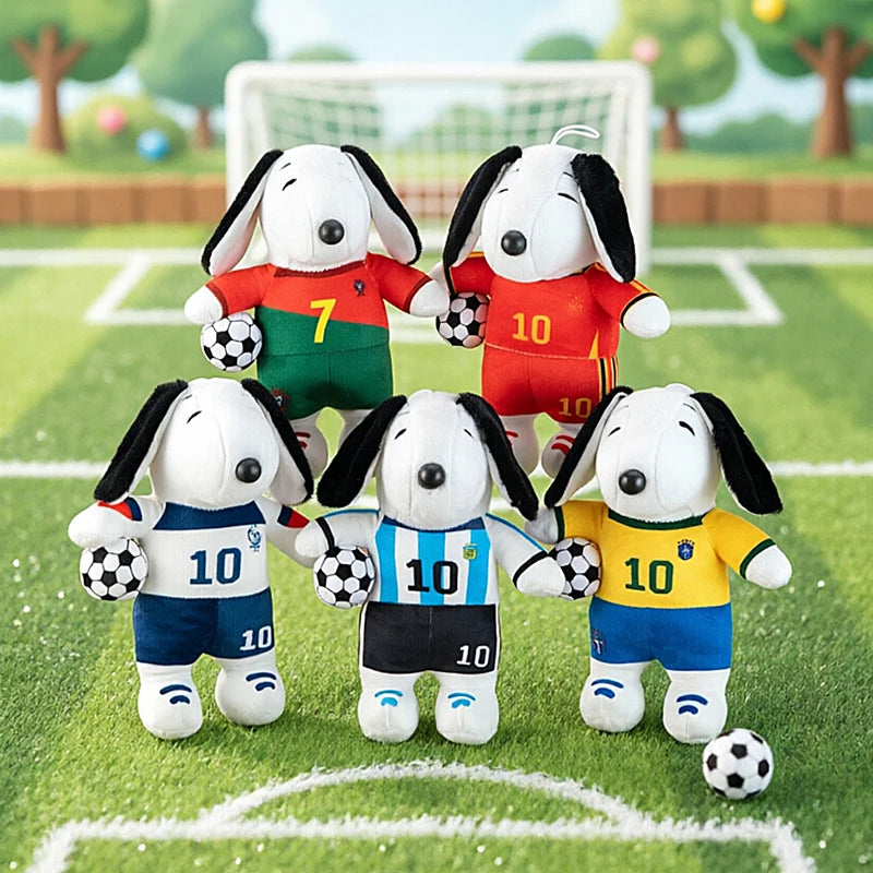 New Peanuts Snoopy Soccer cute Plush Toy Pendant Key Chain Team Jersey Stuffed Doll with Football for Kids Fans Birthday Gift
