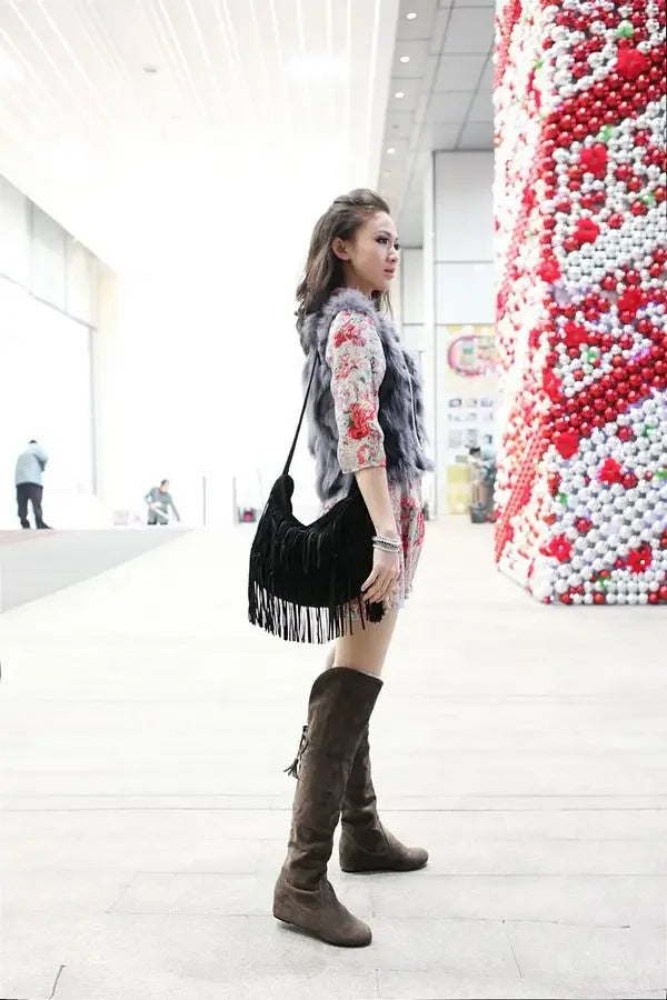 Sexy Womens Boots Faux Suede Over The Knee Flat Warm Boots Comfortable Thigh High Boots Lace-up Woman Winter Shoes High Quality