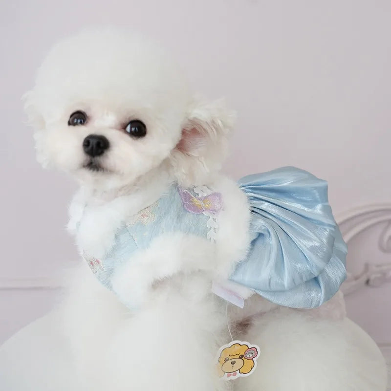 Pet Flannel Dress Rabbit Butterfly Tang Dress Princess New Year Small Medium Dog Coat Puppy Clothes Chinese Style Pet Skirt