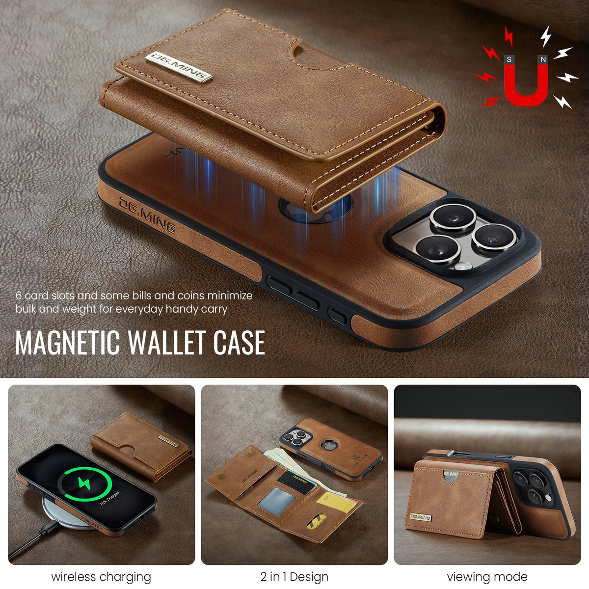 Magnetic Leather Wallet Card Phone Case For iPhone 17E 17 Air 16E 16 Pro Max 15 Plus 14 13 12 11 Flip Wireless Charging Cover