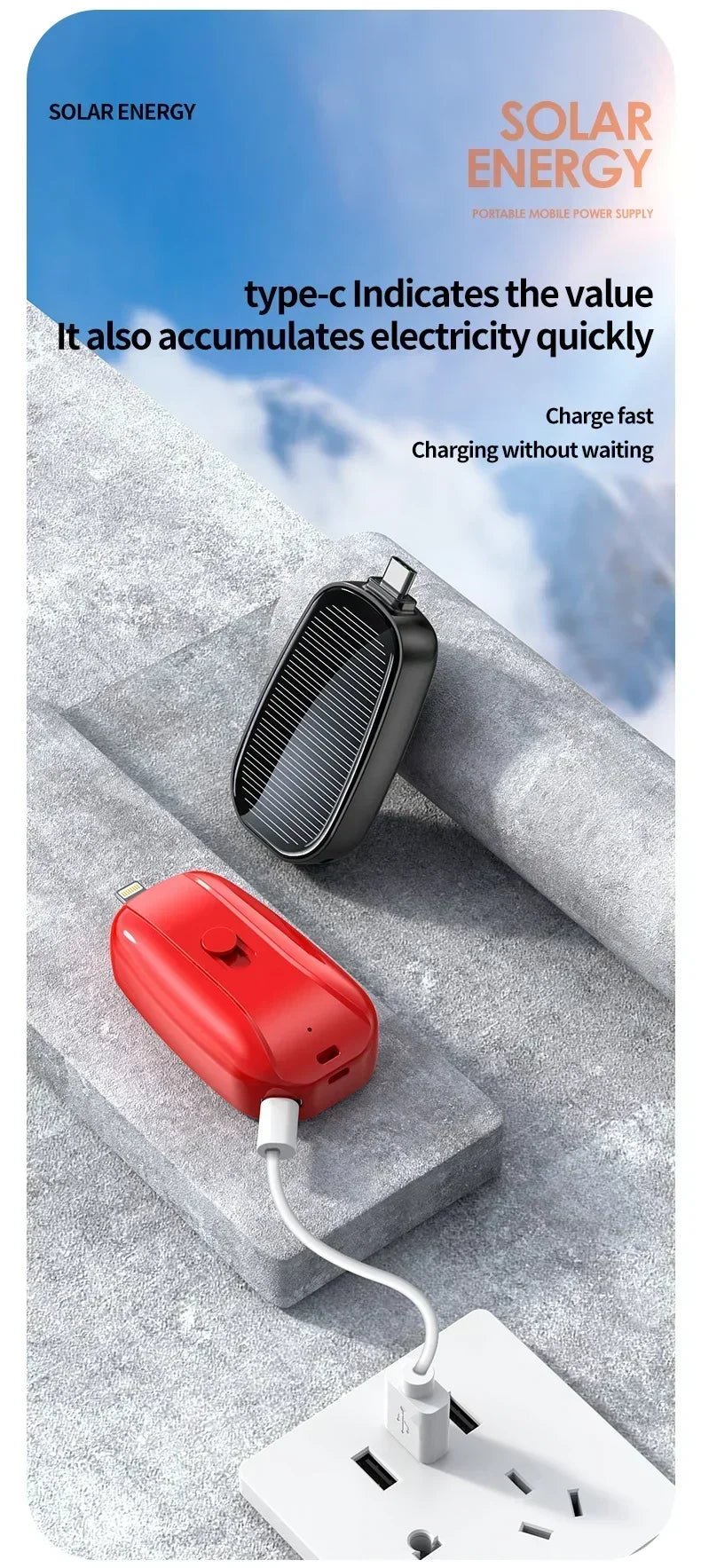 Emergency Solar Mini Portable Power Bank Keychain Portable Charger Small Outdoor Camping External Battery For iPhone and Xiaomi