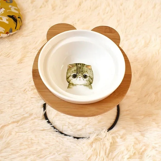 Ceramic Cat Bowl Cat Food Feeder Dog Bowls Drinking Water Bowl Cervical Protection Pet Supplies Ceramic Double Cat Bowls