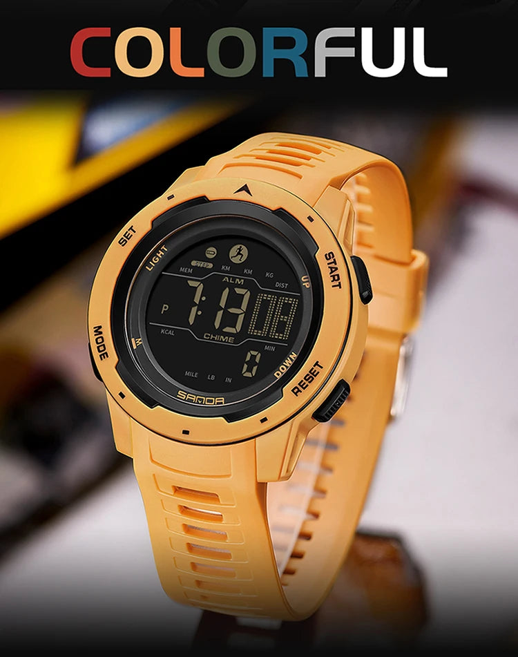 SANDA Brand Men Watches Sports Pedometer Calories 50M Waterproof LED Digital Watch Military Wristwatch Relogio Masculino 2145