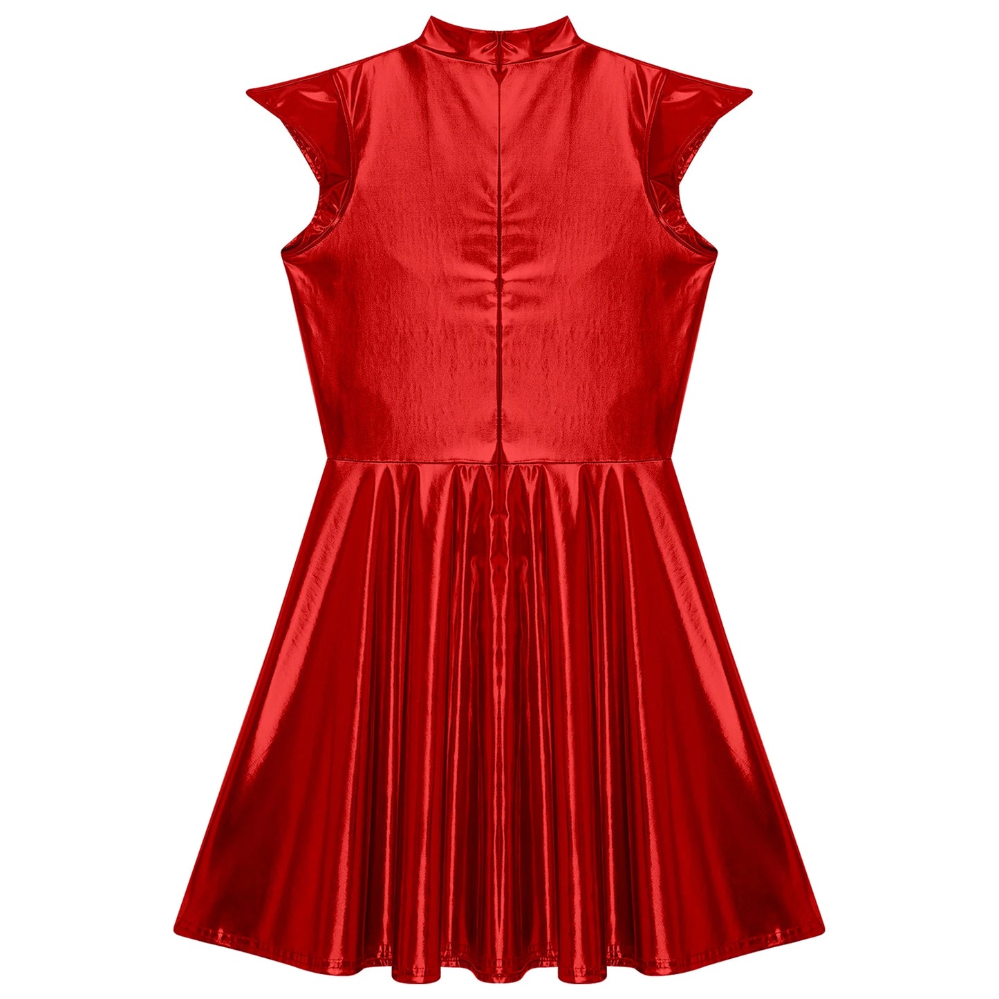 Womens Cocktail Dress Shiny Metallic Dress Alien Space Cap Sleeve High Waist A-line Dress for Halloween Party High Street Dress