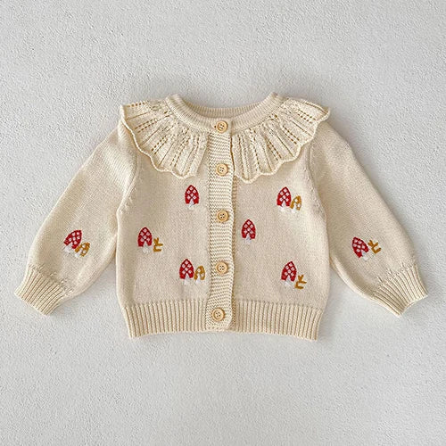 Autumn Winter Newborn Baby Girls Knitting Clothing Set Floral Embroidery Cardigan+Jumpsuit Infant Baby Knitted Clothes Suit