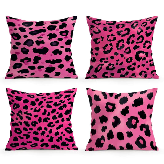 Pink Leopard Print Pillow Cover | Printed Decorative Cushion Case, Modern Home Decor Accessory for Sofa, Bedroom