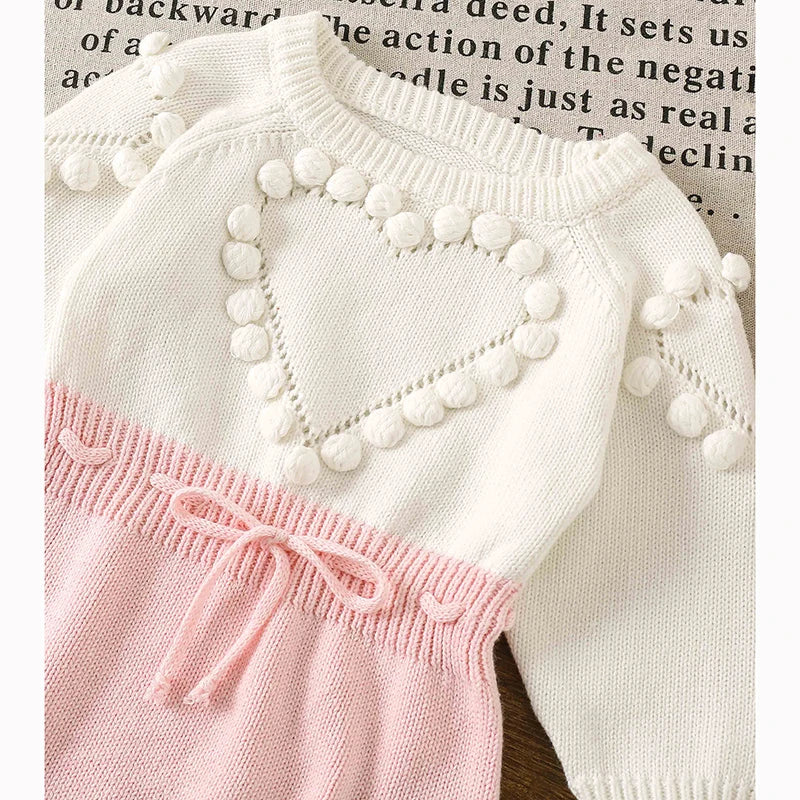 Autumn Lovely Heart Jumpsuit Infant Baby Girl Knitted Clothes Love Romper Bodysuit Outfit Spring Cotton Knitted Sweater Bodysuit