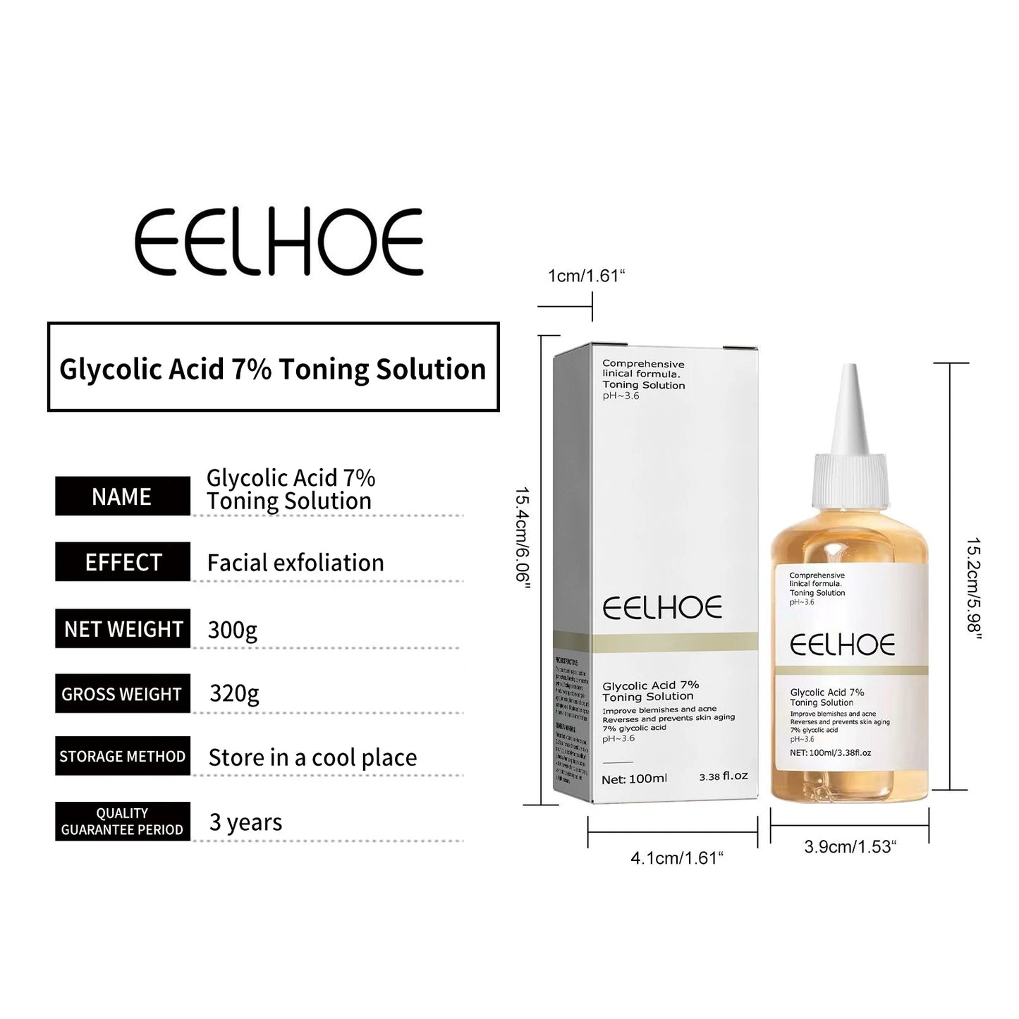 EELHOE The Glycolic Acid 7% Toning Solution 100ml Shrink Pores Repair Facial Oil Nourish Gentle Glycolic Acid Toner Face Essence