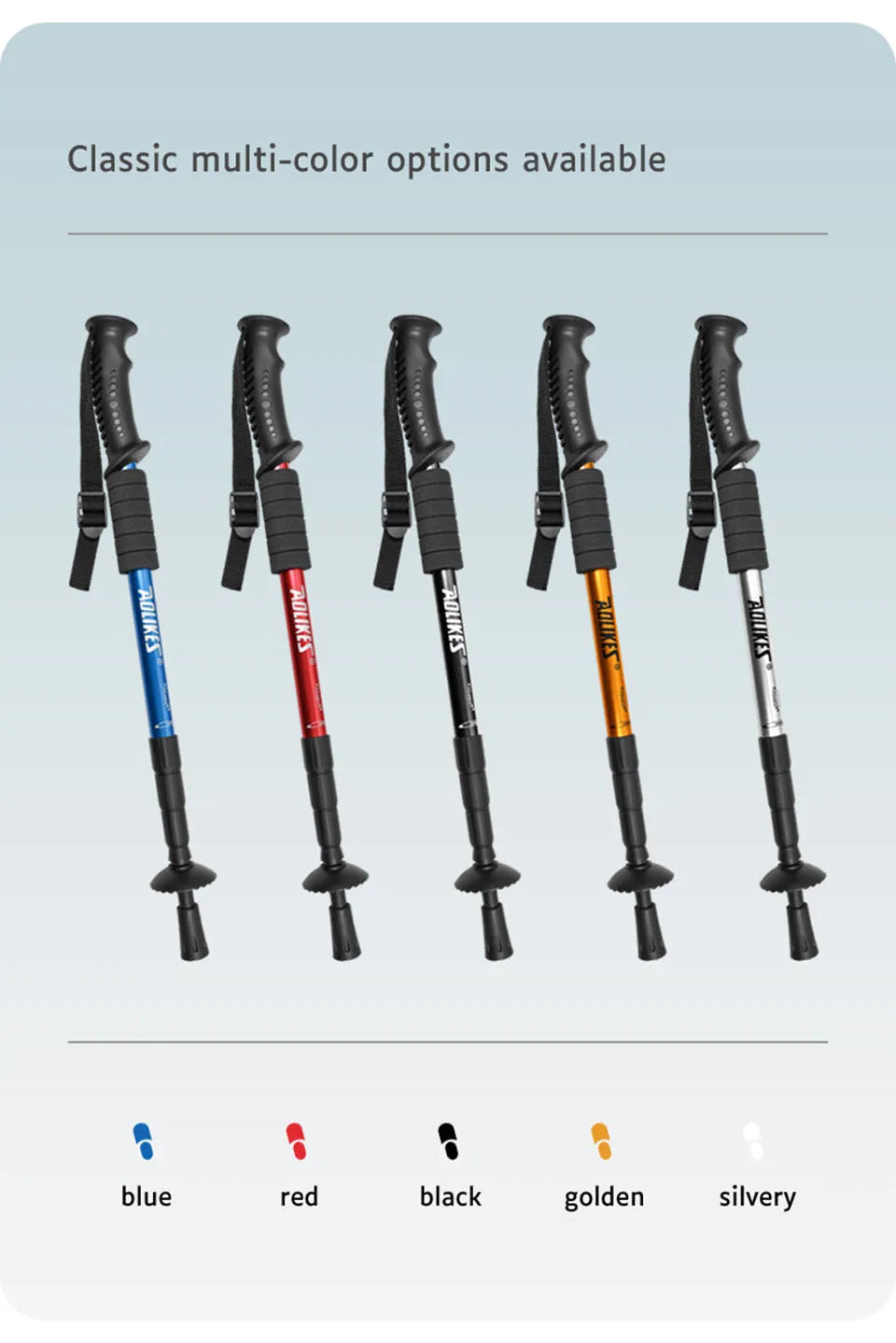 AOLIKES Aluminium Alloy Teleskopic Stick Hiking Poles Bastão De Trekking Walking Stick Ultralight Absorber Walking Cane