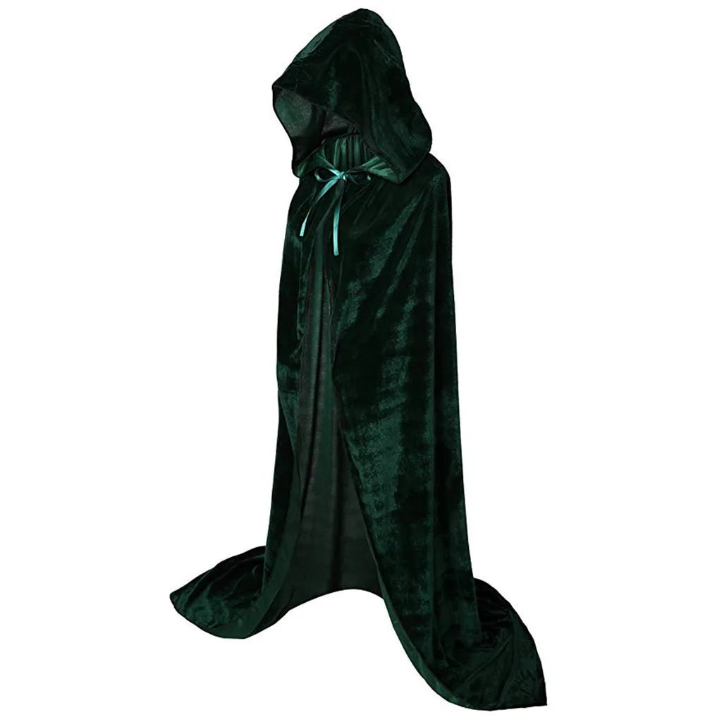 Halloween Costume Unisex Cosplay Death Cape Long Hooded Cloak Wizard Witch Medieval Cape S-Xl Black White Red Coffee Blue