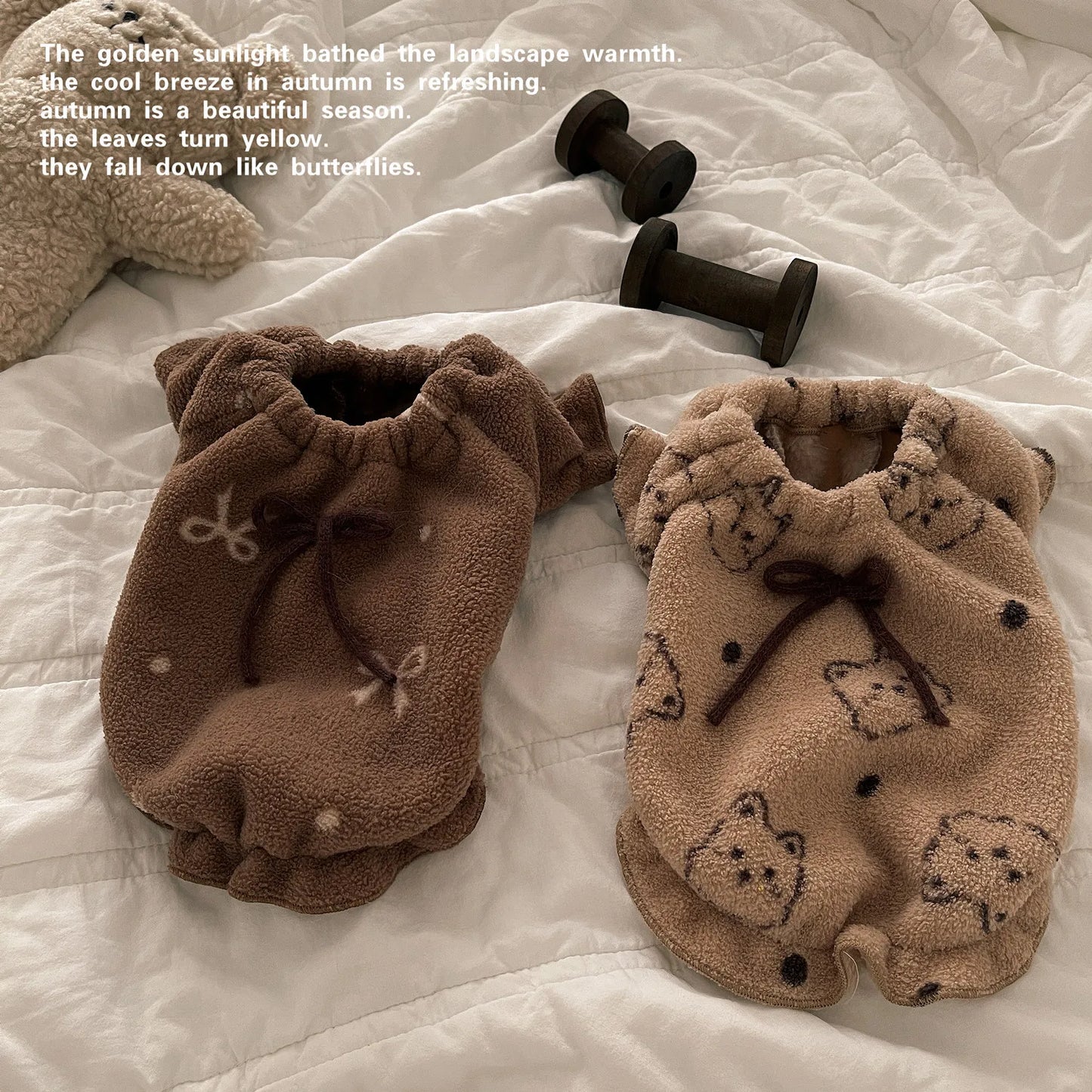 Pet Plush Cat Vest Winter Double Sided Plush Warm Home Clothing Teddy Sleepwear Dog Clothes for Small Dog Brown Bear Pet Pajama