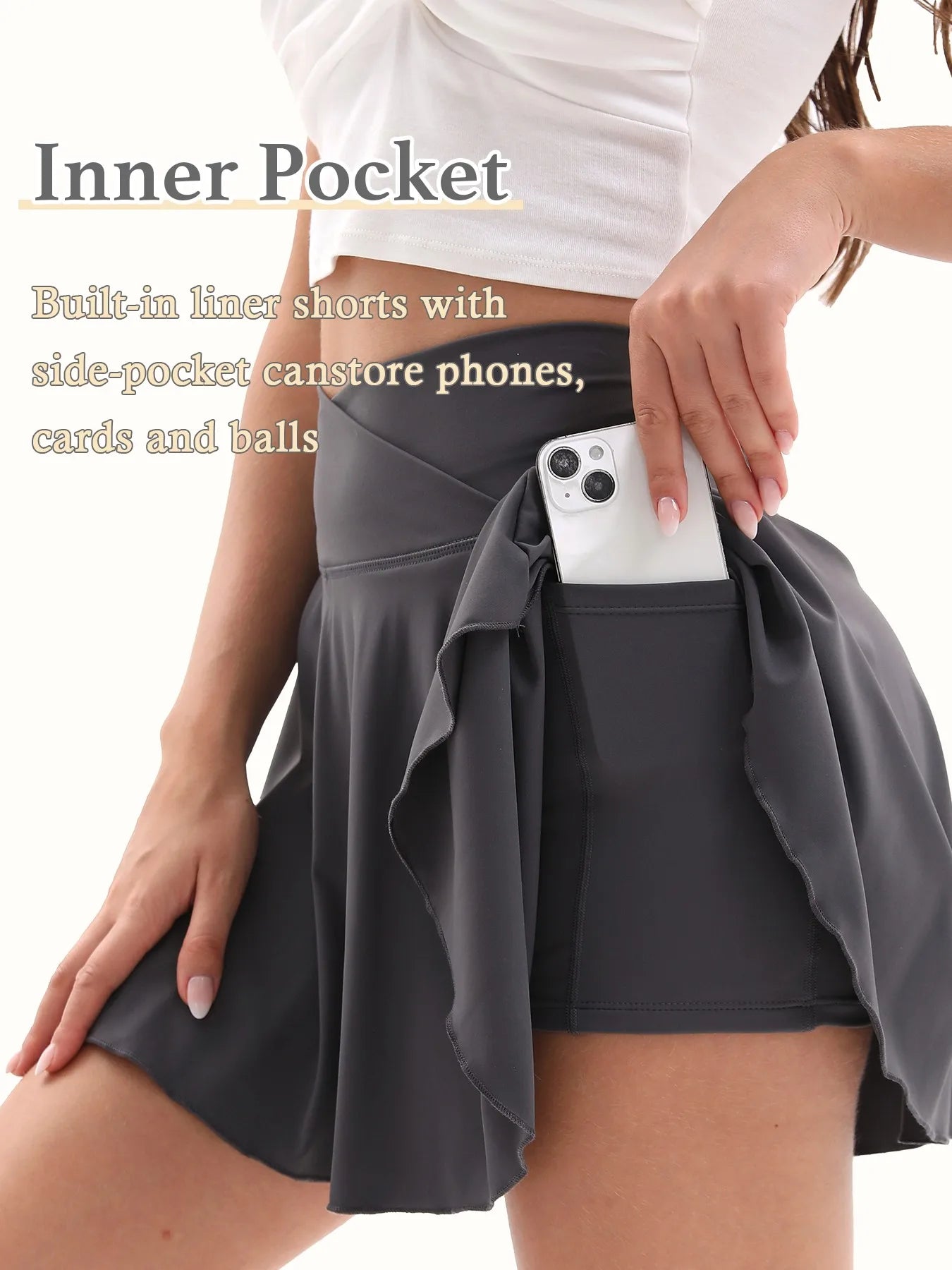 Cross Waist Tennis Skirt with Anti-Slip Shorts & Pockets, High Elastic A-Line Flared Skirt, Breathable Summer Sportswear