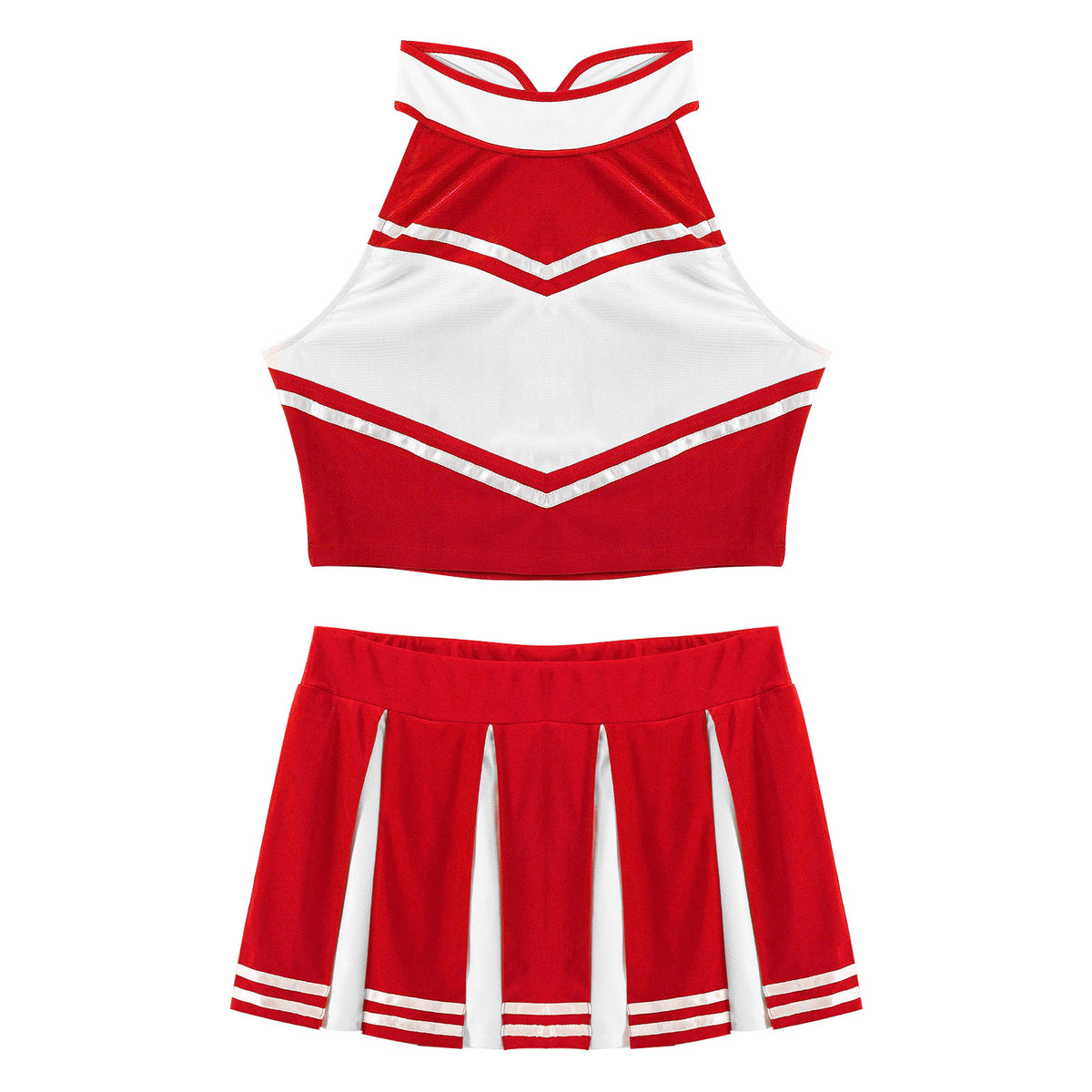 Women Cheerleading Cheerleader Costume Uniform School Girls Carnival Cosplay Outfits Stand Collar Crop Top with Mini Skirt