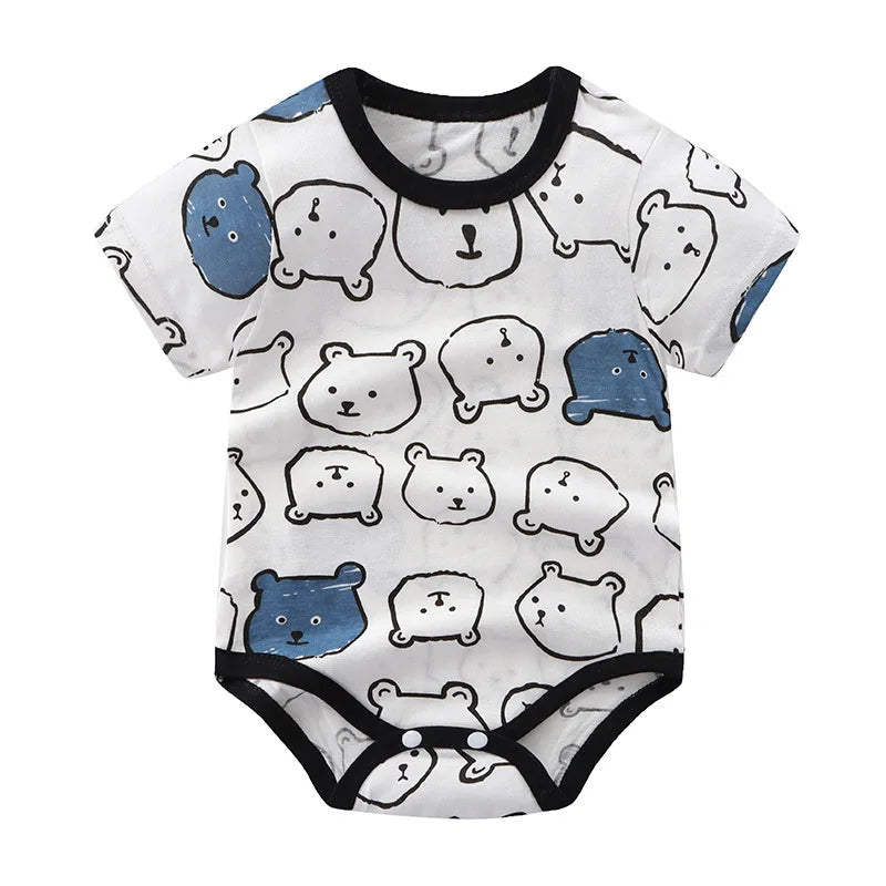Breathable Cotton Baby Cartoon Jumpsuits, Short Sleeve Bodysuit for Newborn Infant Boys Girls Rompers of Crawling Clothes