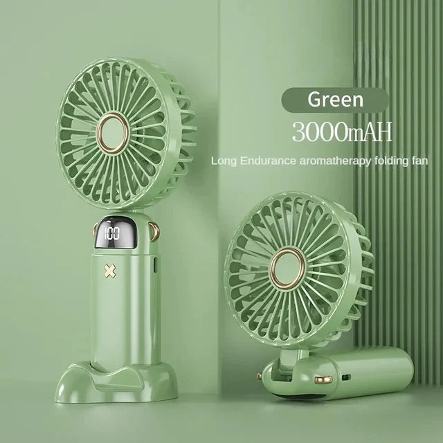 USB Handheld Mini Fan Foldable Portable Neck Hanging Fans 5 Speed USB Rechargeable Fan with Phone Stand and Display Screen