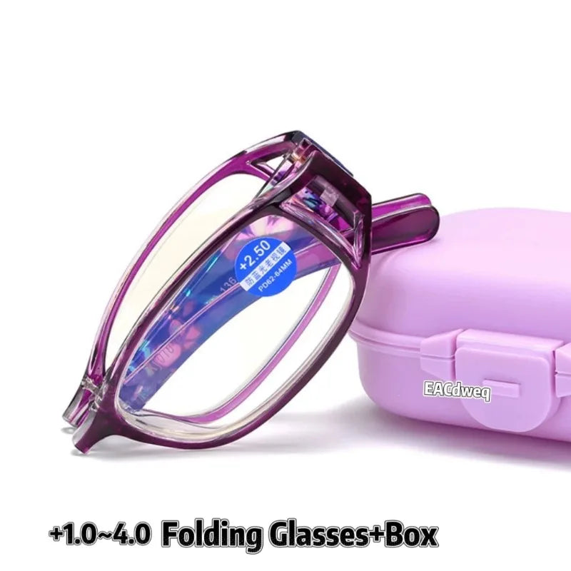 New Folding Reading Glasses Women Men Anti-Blue Light Portable Magnifying Presbyopia Eyewear +100+400 Eyeglasses
