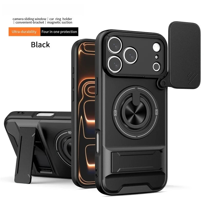 Armor Funda For iPhone 17 Pro Max Case Magnetic Ring Stand Lens Protect Coque For iPhone17 Pro 17Pro Max Wireless Charging Cover