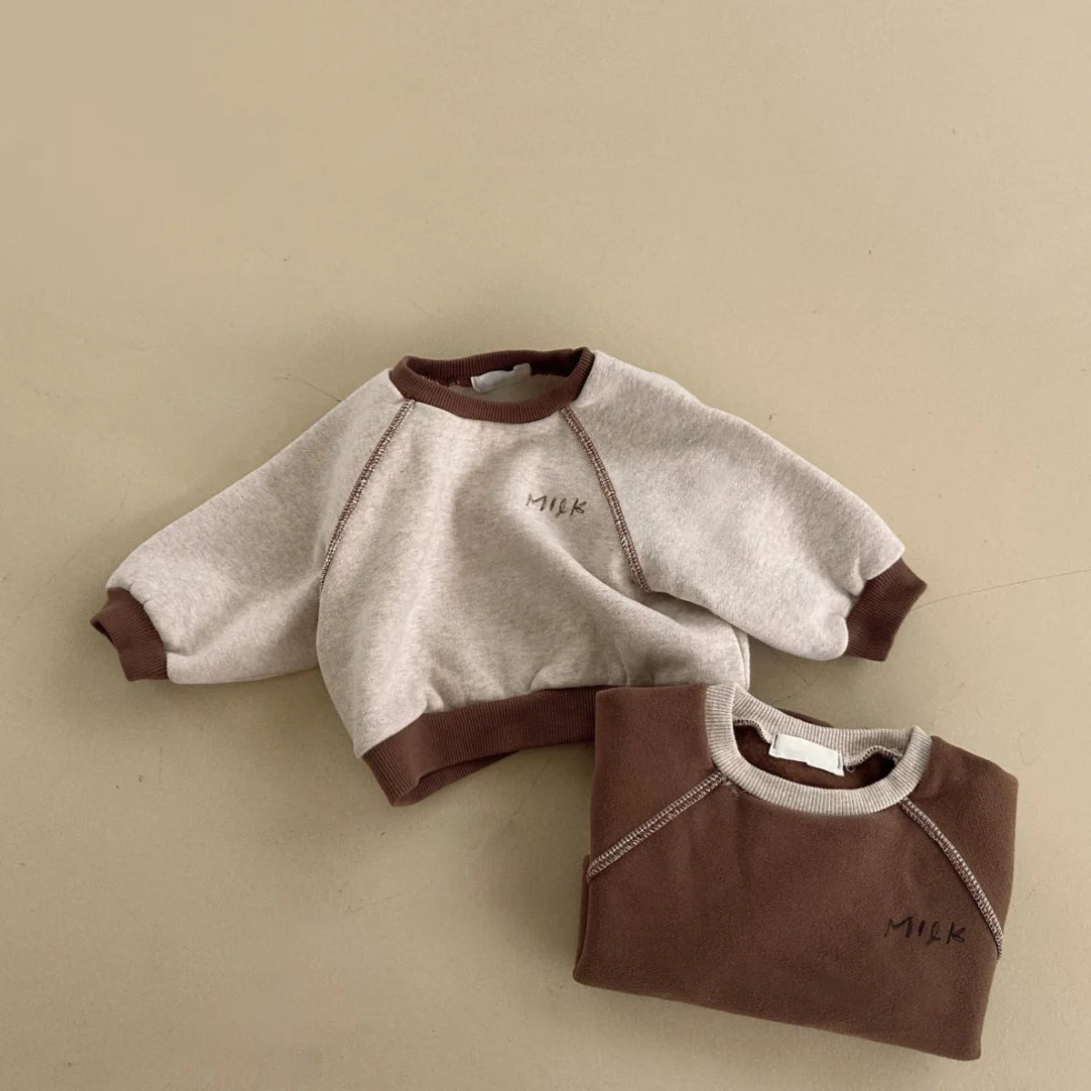 Winter New Baby Fleece Sweatshirt Set Infant Boy Girl Letter Casual Tops + Pants 2pcs Suit Kids Plus Velvet Thicken Warm Outfits