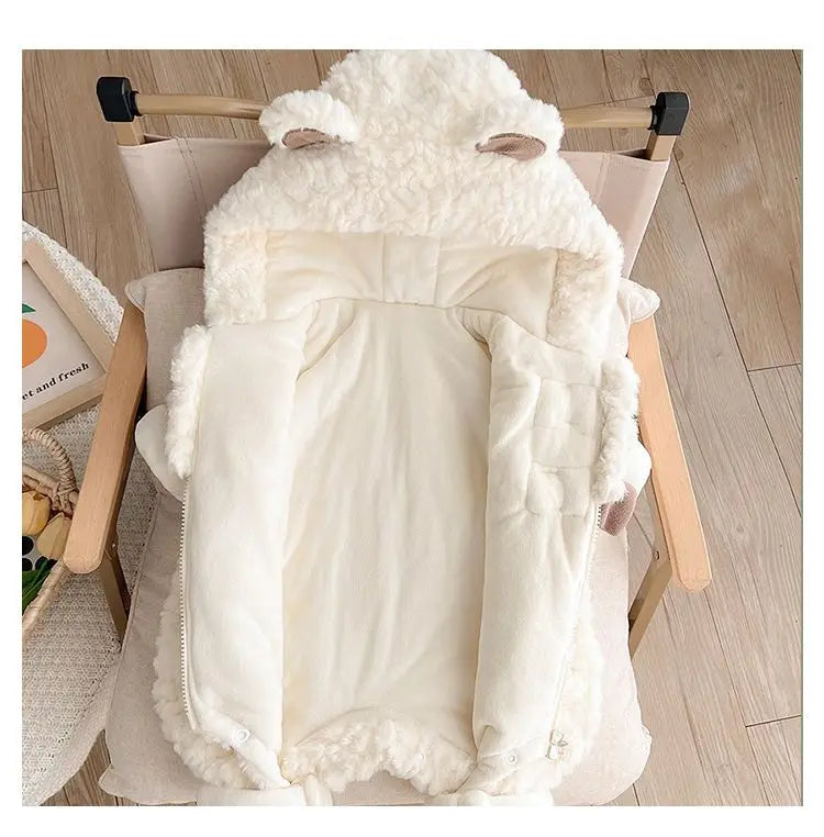 2026 Winter Baby Girls Boys Cute Cartoon Bear Soft Warm Fleece Hooded Rompers Infant Kids Long Sleeve Overalls Jumpsuit
