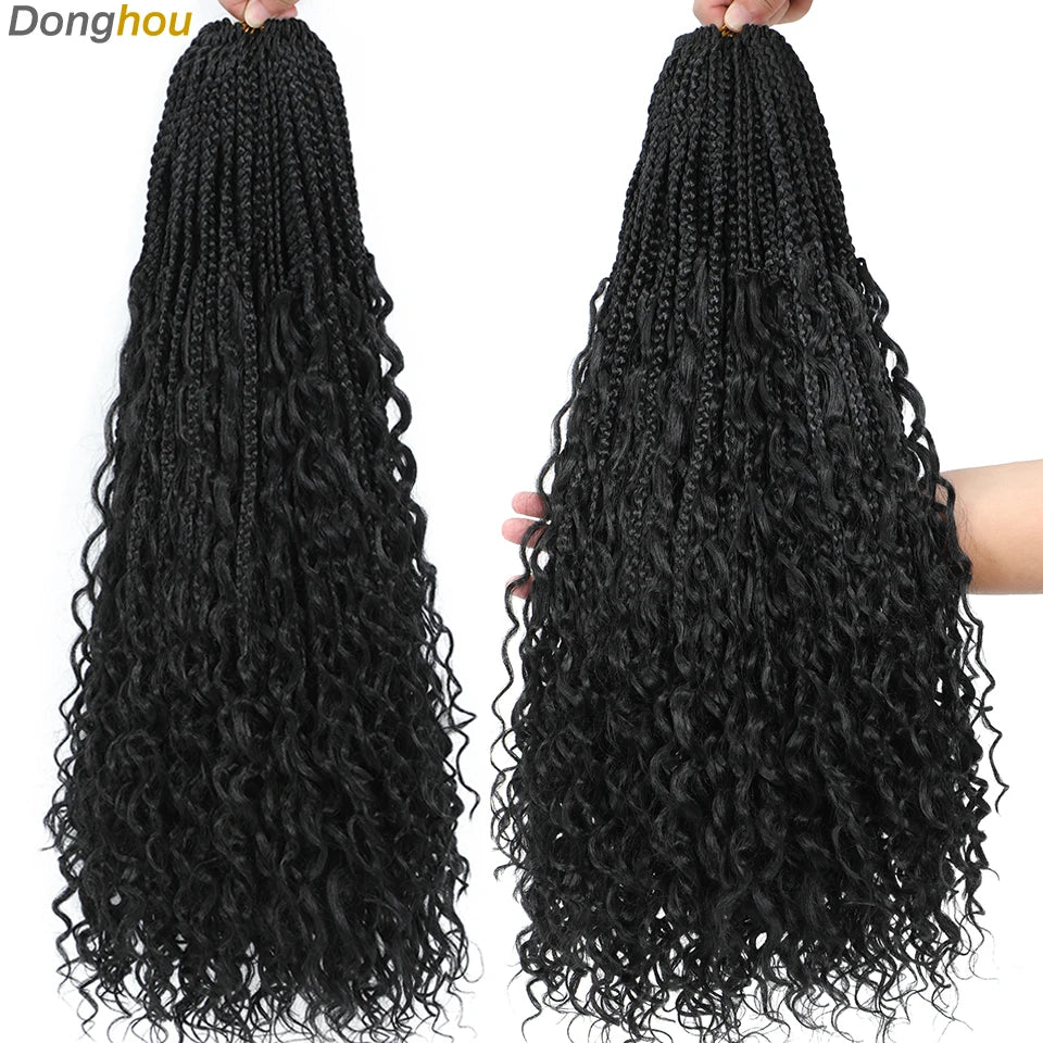14 18 24 Inch Boho Box Braids Crochet Braids Curly Ends 1B 30 27 #4 Bug 8 Colors Ombre Goddess Bohemian Box Braids Crochet Hair