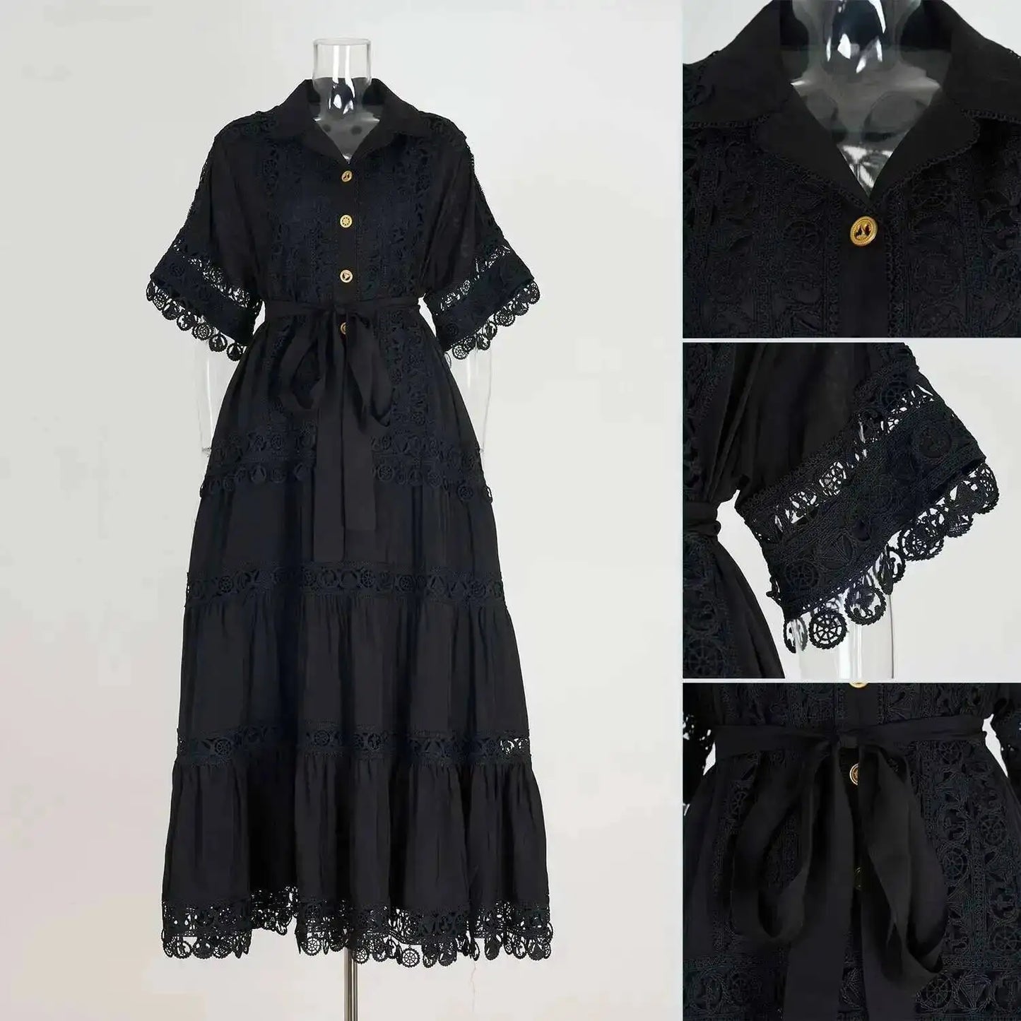 Luxury Long Maxi Dresses Shirt Women 2025 Summer Holiday Lace Embroidery Cotton Loose Big Size Hollow Out Wedding Dress White