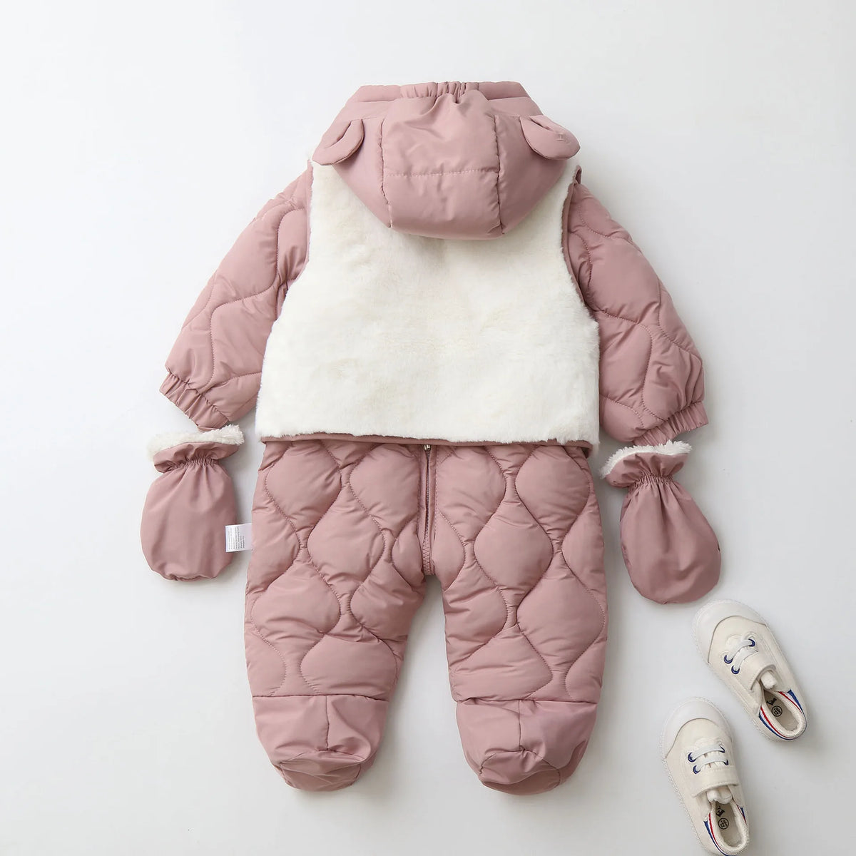 Winter 0-2Y Baby Clothes Thicken Fleece Boys Rompers Toddler Boys Jumpsuits Warm Fur Lining Footies And Vest 2 Pcs Snowsuit