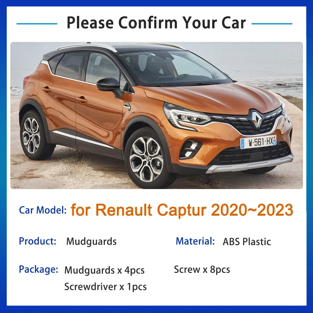 4Pcs for Renault Captur 2020~2024 Mudguards 2021 2022 Anti-splash Front Rear Wheel Fender Grade Mudflaps Accessories Car Styling