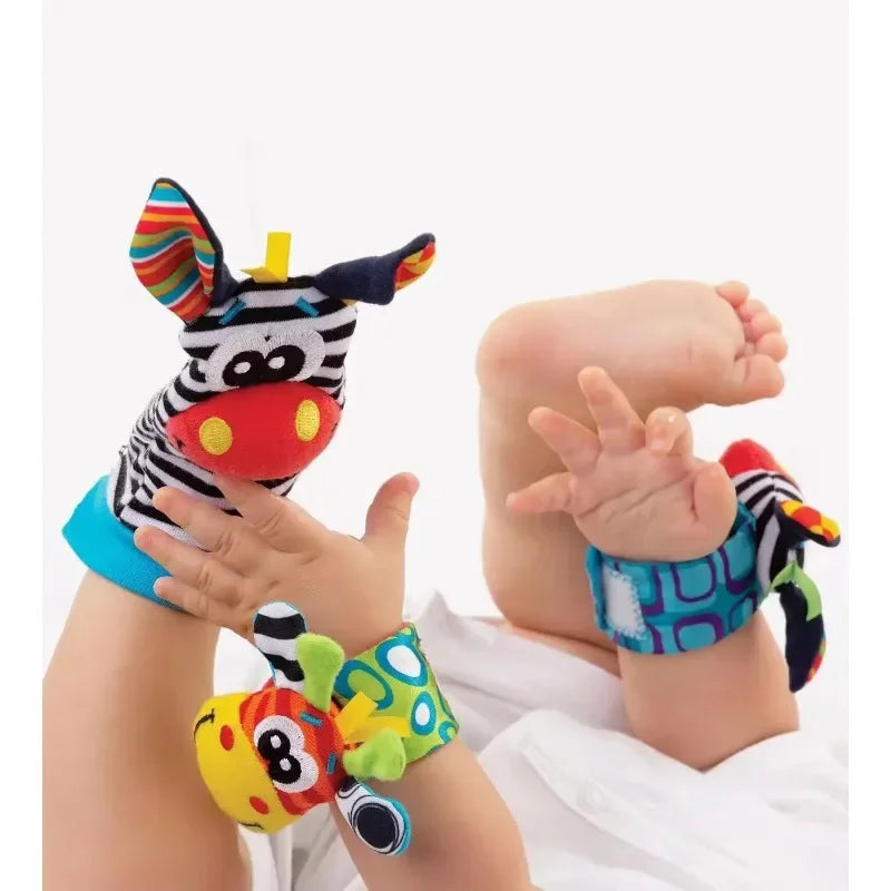 Baby Rattles Socks Toys 0 12 Months Newborn Infant Cartoon Plush Socks Wrist Strap Foot Finder and Wrist Rattles Toys for Babies