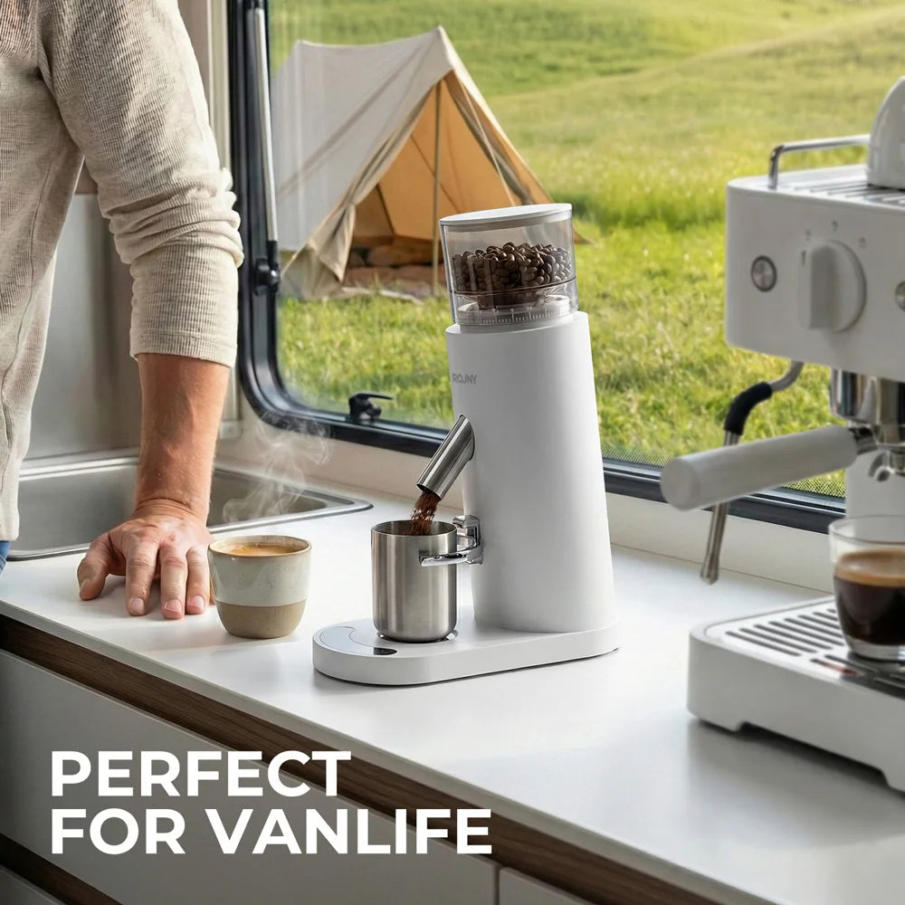 ROUNY Cordless Portable Rechargeable Coffee Grinder for Home & Travel, 60 Settings, 41mm Stainless Steel Burr, LED Touch