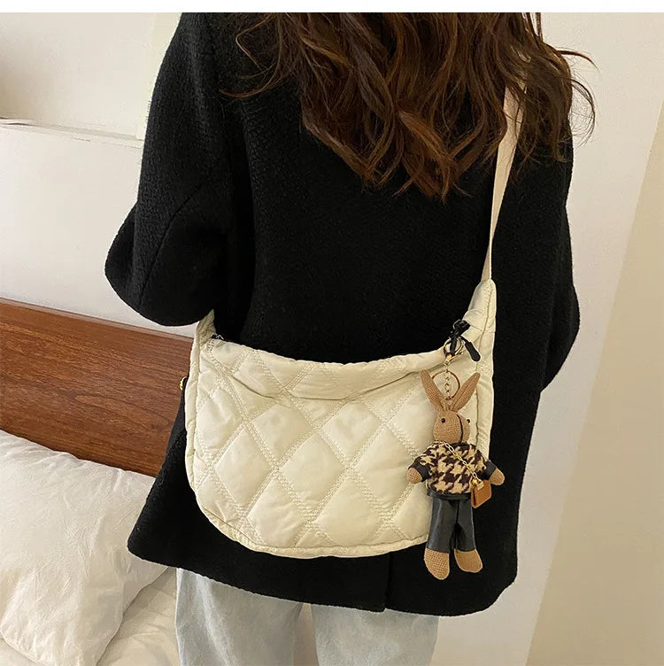 Crossbody Bags for Women's, Lightweight Shoulder Purse with Cute Rabbit Pendant Adjustable Strap Casual Handbag for Commute