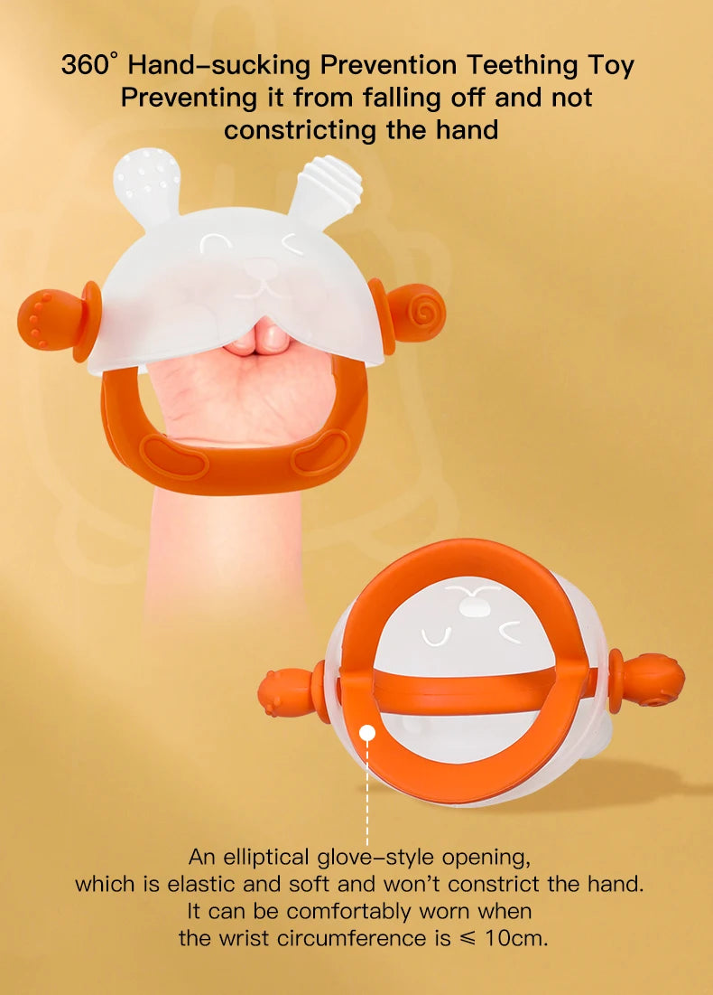 360° Hand Sucking Protection Teether - Cute Bunny Design with Full-Hand Grip, Hollow & Solid Biting Surfaces, Baby Toy
