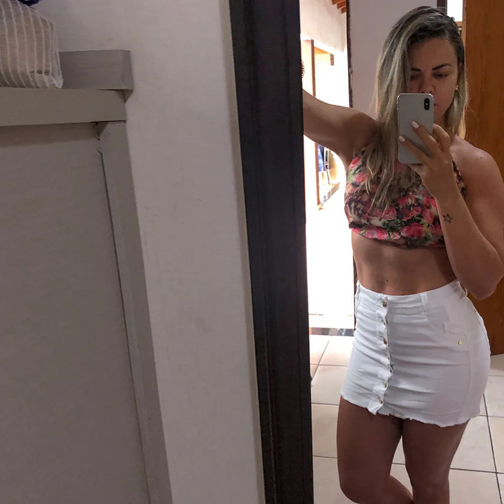 Women's Clothing Skirts 2025 New Casual Fashion High Waist Solid Color Hip Hugging Short Skirt Denim Single Breasted Half Skirt