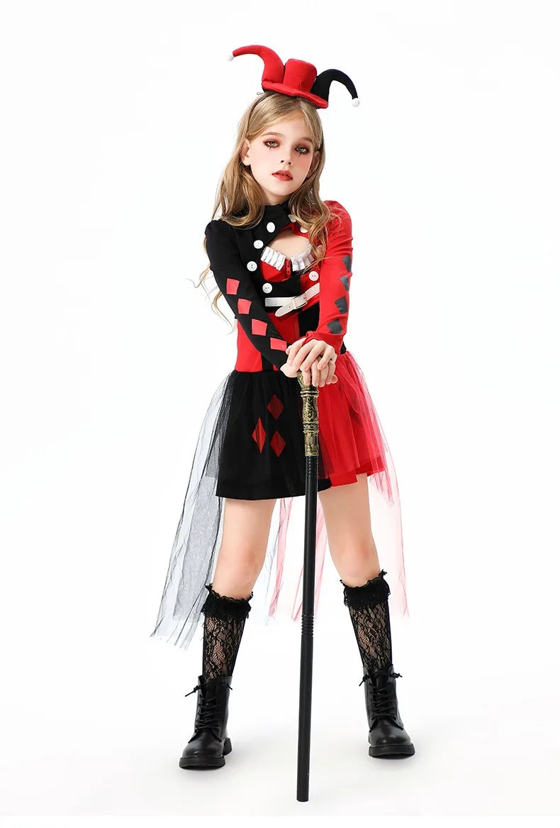 Halloween Cosplay Costumes Horror Clown Dresses Pants Headwear Clothes Sets Carnival Theme Party Role Playing Outfits for Girls