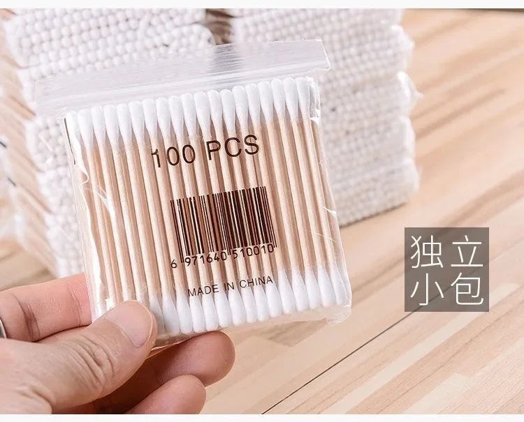 100pcs Colorful Safe Pure Cotton Swabs Baby Infant Dual Head Use Cleaning Makeup  Swabs for Ear Nostril Cleaning