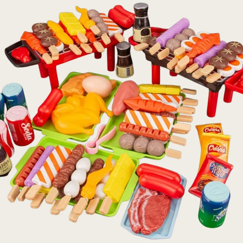 Baby Dress Up Kitchen Toys BBQ Set Kids Simulated BBQ Cookware Cooking Simulated Food Cosplay Educational Gift Toys