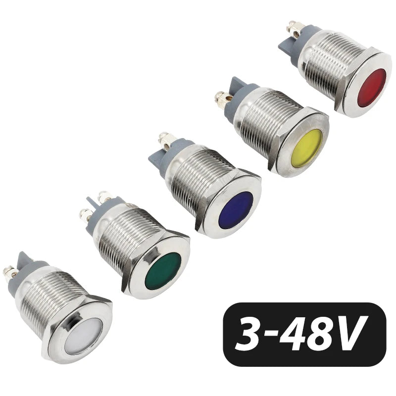 5pcs 16/19/22mm Waterproof IP67 Metal LED Indicator Light DC/AC 3-48V Signal Lamp Red Yellow Green Blue White for Car Dashboard