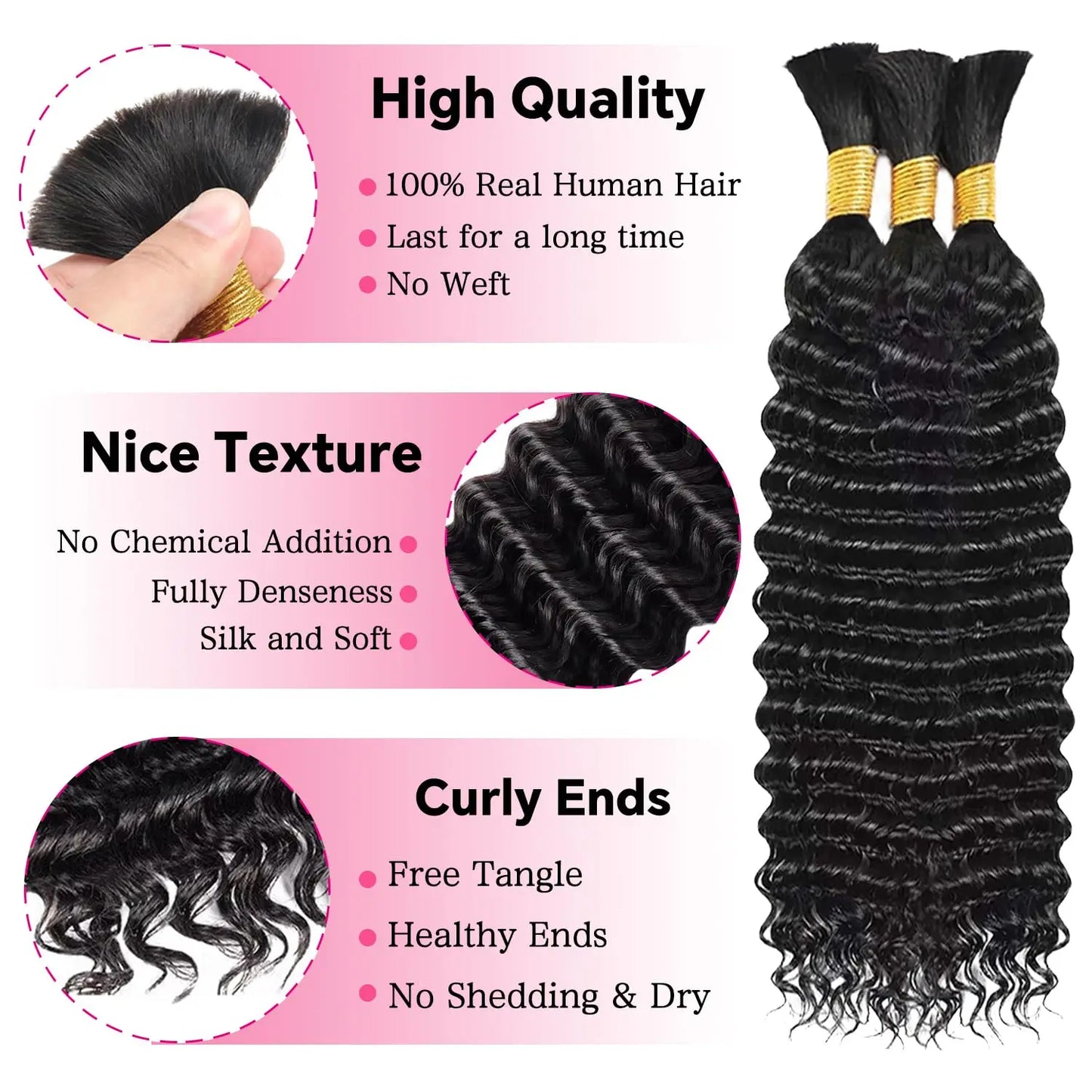 4/27# 99J# Colored Human Hair Boho Braiding Hair 50g/bundle Deep Wave Brazilian Human Braiding Hair for Black Women