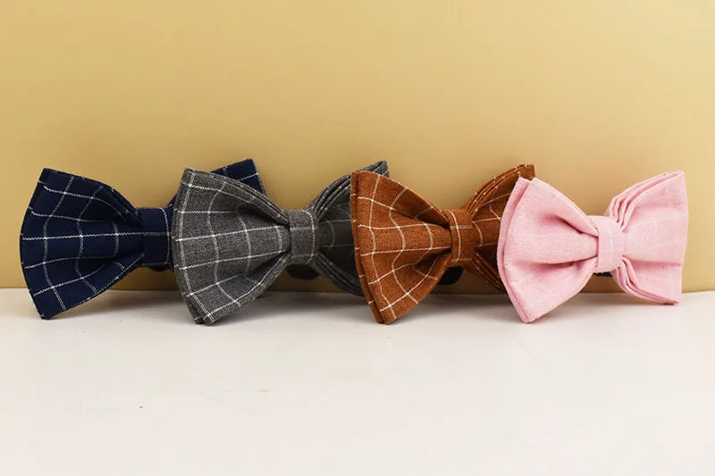 Plaid Dog Collar Designer With Bow Tie Custom Dog Accessories Luxury Pet collar leash set