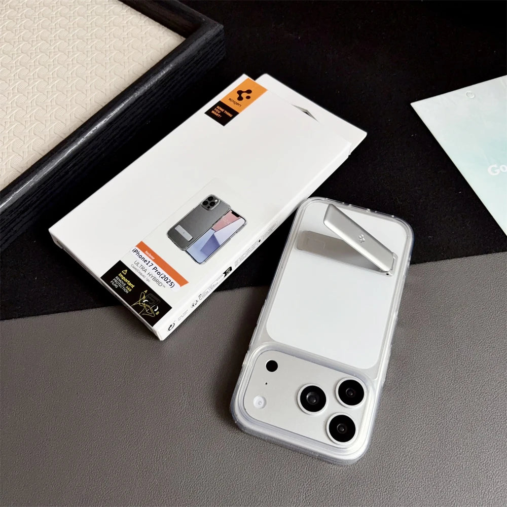 Spigen Ultra Hybrid Bracket Transparent Phone Case For iPhone 17 Pro Max 18 16 15 14 13 12 Kickstand Shockproof Clear Back Cover