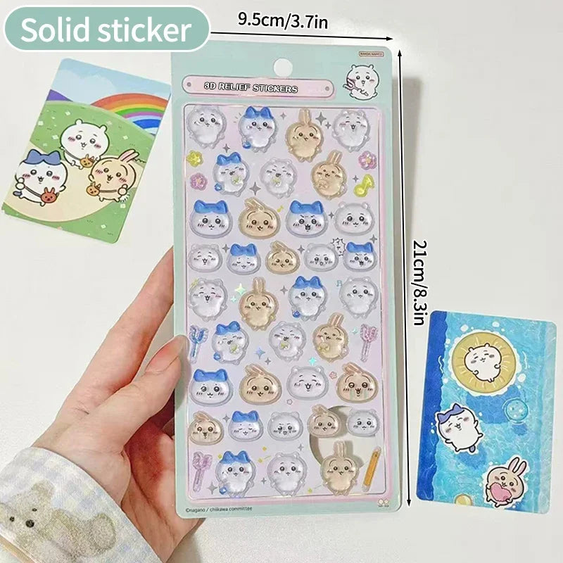 Chiikawa Cartoon 3D Sticker DIY Laptop Scrapbook Decal Aesthetic Crystal Stickers Kawaii Solid Decorative Sticker ちいかわ ボンボンシール