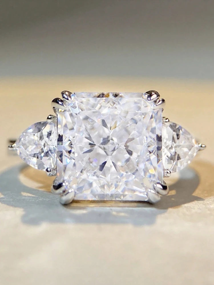925 Sterling Silver Colourful Sugar Cube Triangle Zirconia Ring For Women Daily Anniversary Luxury High Quality Fine Jewelry