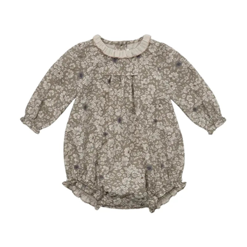 2025 Autumn Winter Baby Clothing Jumpsuit New Long Sleeved Girls Jumpsuit Fresh Floral Casual Cotton Baby Triangle Crawling Suit